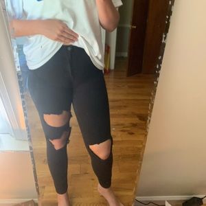 Black skinny high rise ripped jeans